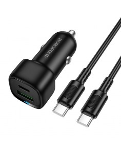 Automobilinis įkroviklis Borofone BZ34B 38W USB-C/USB-A + USB-C to USB-C cable 1.0m juodas