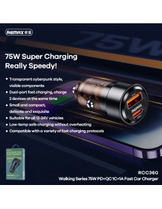 Automobilinis įkroviklis Remax RCC360 75W USB-C/USB-A juodas 2