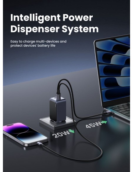 Įkroviklis Ugreen X553 GaN 65W 2xUSB-C/USB-A pilkas (35042)