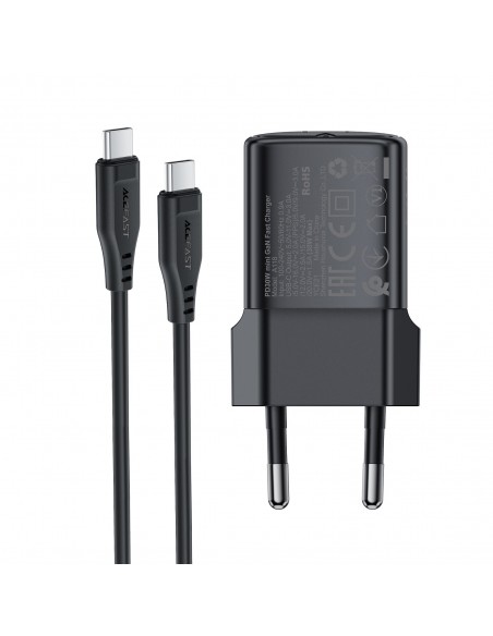 Įkroviklis Acefast A118 30W GaN USB-C + USB-C to USB-C cable 1.2m juodas
