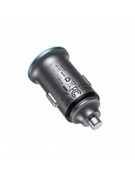 Automobilinis įkroviklis Acefast B15 65W USB-C/USB-A pilkas