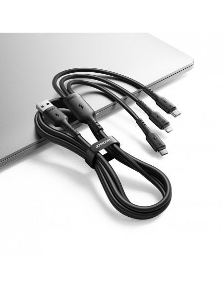 USB kabelis Joyroom S-A61 USB-A to USB-C/Lightning/MicroUSB 3.5A 1.2m juodas