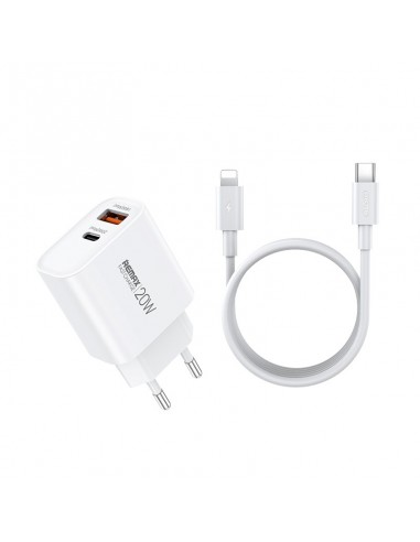 Įkroviklis Remax RP-U120 20W USB-C/USB-A + USB-C to Lightning cable 1.0m baltas