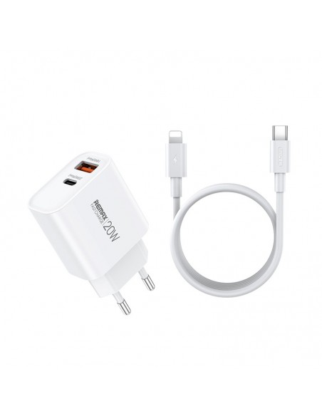 Įkroviklis Remax RP-U120 20W USB-C/USB-A + USB-C to Lightning cable 1.0m baltas