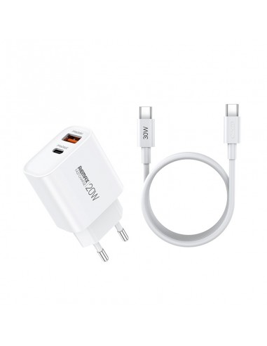Įkroviklis Remax RP-U120 20W USB-C/USB-A + USB-C to USB-C cable 1.0m baltas