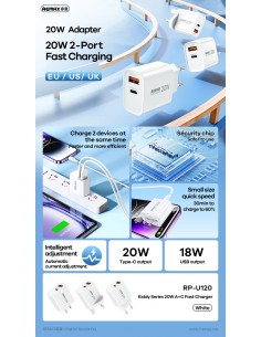 Įkroviklis Remax RP-U120 20W USB-C/USB-A baltas 2