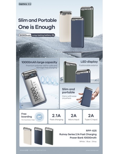 Išorinė baterija Power Bank Remax RPP-625 10000mAh mėlyna