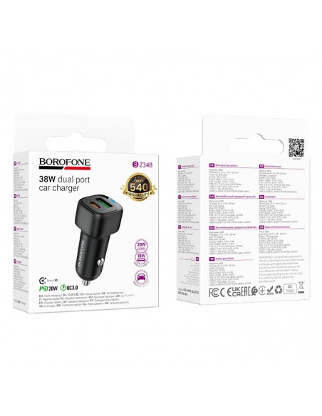 Automobilinis įkroviklis Borofone BZ34B 38W USB-C/USB-A juodas