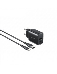 Įkroviklis Awei PD85T-EU 22.5W USB-A/USB-C + USB-A to USB-C cable 1.0m juodas