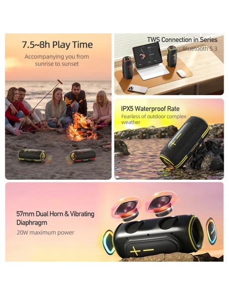 Bluetooth nešiojamas garsiakalbis Awei KA5 20W juodas-geltonas