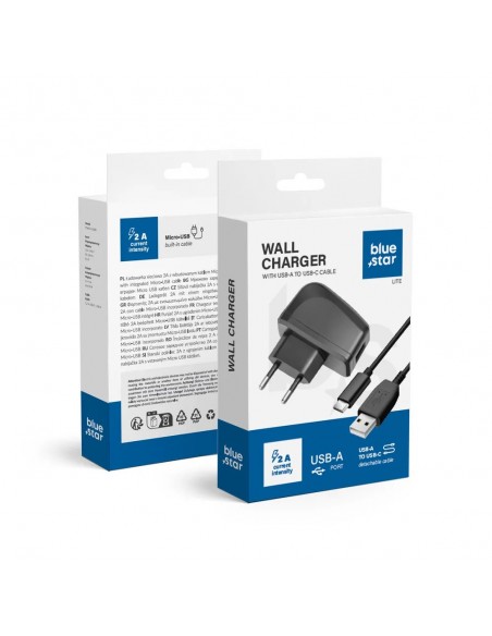 Įkroviklis Blue Star Lite 10W USB-A + USB-A to USB-C cable juodas