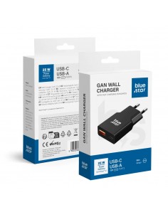 Įkroviklis Blue Star Slim GaN 25W USB-C/USB-A juodas