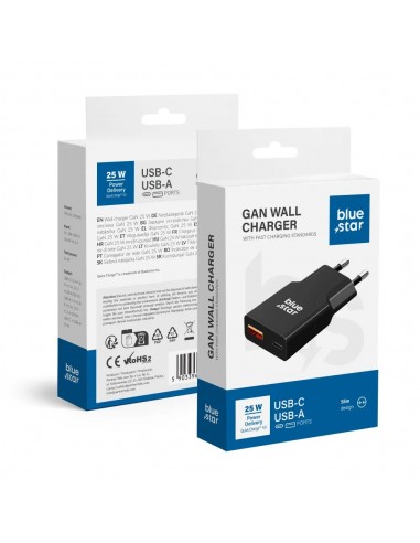 Įkroviklis Blue Star Slim GaN 25W USB-C/USB-A juodas