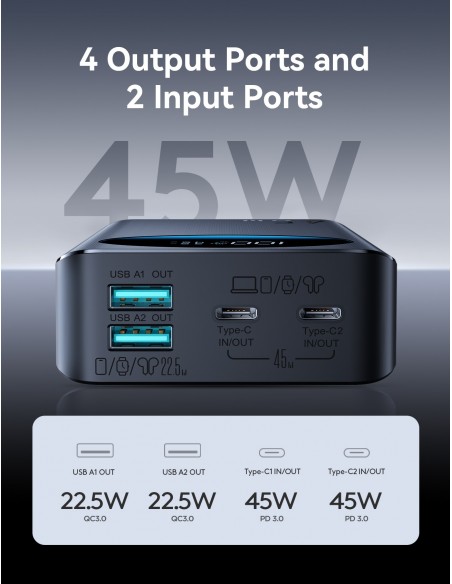 Išorinė baterija Power Bank Joyroom JR-PBF02 Pro 45W 20000mAh juoda