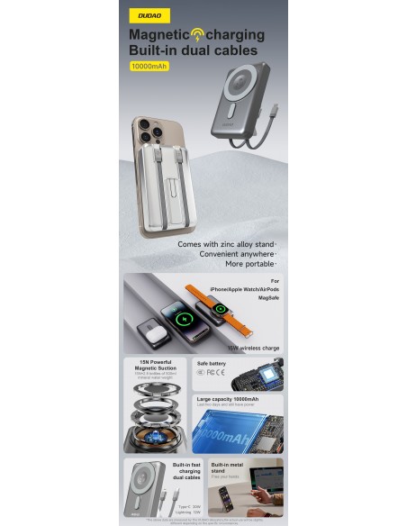 Išorinė baterija Power Bank Dudao K29 MagSafe 20W 10000mAh pilkas