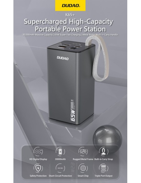 Išorinė baterija Power Bank Dudao K65+ 65W 30000mAh juoda