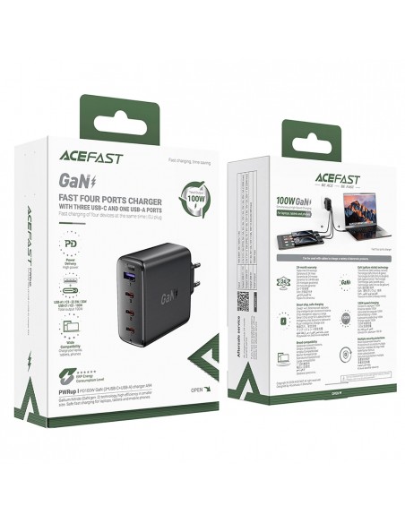 Įkroviklis Acefast A94 100W GaN 3xUSB-C/USB-A juodas