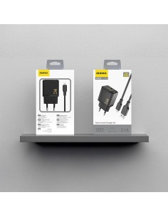 Įkroviklis Dudao A23L 12W USB-A + USB-A to Lightning cable 1.0m juodas 2