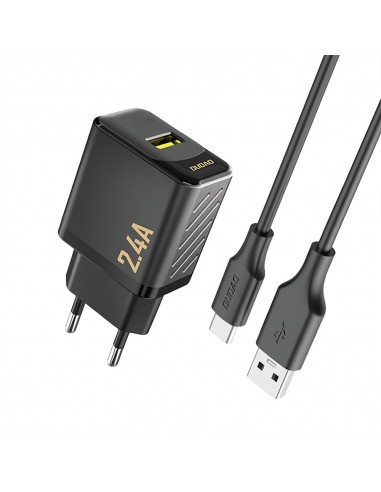 Įkroviklis Dudao A23T 12W USB-A + USB-A to USB-C cable 1.0m juodas