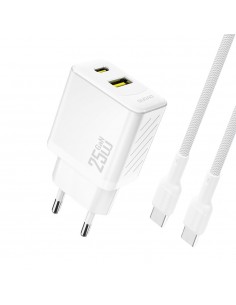 Įkroviklis Dudao A26TC GaN 25W USB-C/USB-A + USB-C to USB-C cable 1.0m baltas