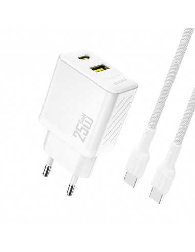 Įkroviklis Dudao A26TC GaN 25W USB-C/USB-A + USB-C to USB-C cable 1.0m baltas