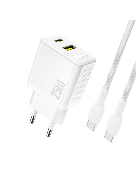 Įkroviklis Dudao A26TC GaN 25W USB-C/USB-A + USB-C to USB-C cable 1.0m baltas