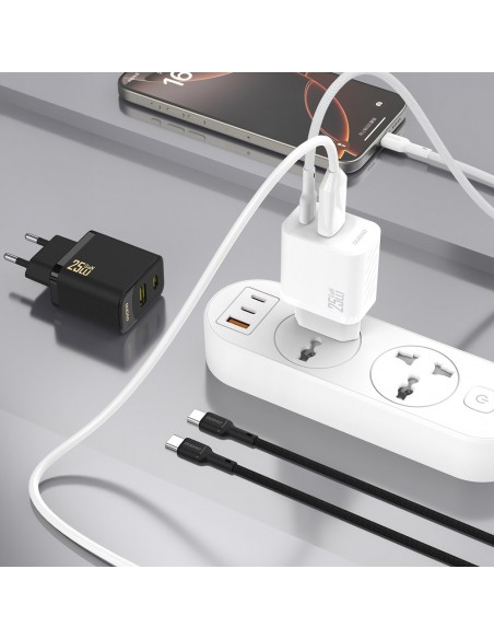 Įkroviklis Dudao A26TC GaN 25W USB-C/USB-A + USB-C to USB-C cable 1.0m baltas