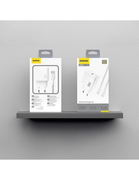 Įkroviklis Dudao A27C GaN 25W USB-C + USB-C to USB-C cable 1.0m baltas