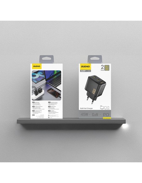 Įkroviklis Dudao A28P GaN 45W 2xUSB-C juodas