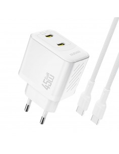 Įkroviklis Dudao A28PC GaN 45W 2xUSB-C + USB-C to USB-C cable 1.0m baltas
