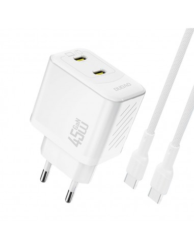 Įkroviklis Dudao A28PC GaN 45W 2xUSB-C + USB-C to USB-C cable 1.0m baltas