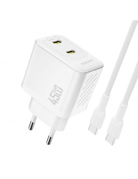 Įkroviklis Dudao A28PC GaN 45W 2xUSB-C + USB-C to USB-C cable 1.0m baltas