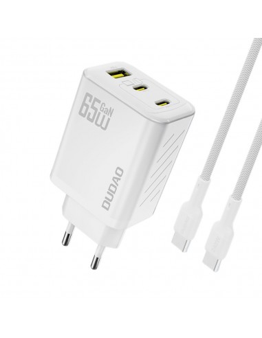 Įkroviklis Dudao A29C GaN 65W 2xUSB-C/USB-A + USB-C to USB-C cable 1.0m baltas
