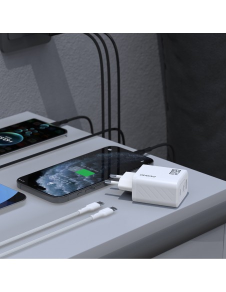 Įkroviklis Dudao A29C GaN 65W 2xUSB-C/USB-A + USB-C to USB-C cable 1.0m baltas