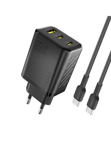 Įkroviklis Dudao A29C GaN 65W 2xUSB-C/USB-A + USB-C to USB-C cable 1.0m juodas