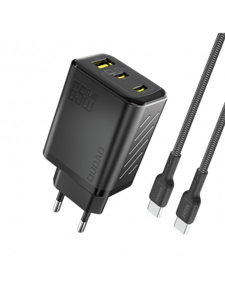 Įkroviklis Dudao A29C GaN 65W 2xUSB-C/USB-A + USB-C to USB-C cable 1.0m juodas