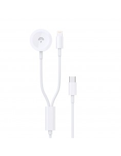 USB kabelis Dudao A12MAX-2in1 USB-C to iWatch/Lightning 20W 1.2m baltas