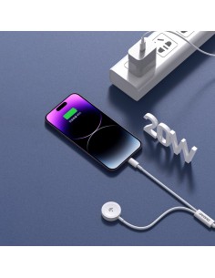 USB kabelis Dudao A12MAX-2in1 USB-C to iWatch/Lightning 20W 1.2m baltas 2