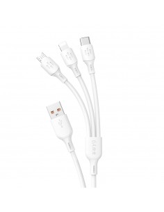 USB kabelis Dudao L8A-3in1 USB-A to USB-C/MicroUSB/Lightning 6A 1.2m baltas