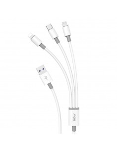 USB kabelis Dudao L8s-3in1 USB-A to USB-C/MicroUSB/Lightning 100W 1.2m baltas