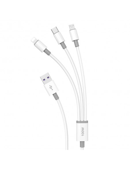 USB kabelis Dudao L8s-3in1 USB-A to USB-C/MicroUSB/Lightning 100W 1.2m baltas