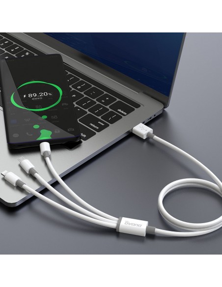 USB kabelis Dudao L8s-3in1 USB-A to USB-C/MicroUSB/Lightning 100W 1.2m baltas