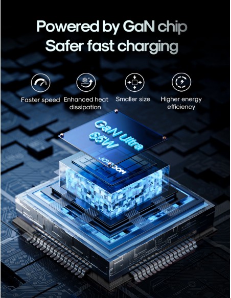 Įkroviklis Joyroom JR-TG10 GaN 65W 2xUSB-C/USB-A + USB-C to USB-C 100W 1.2m cable juodas