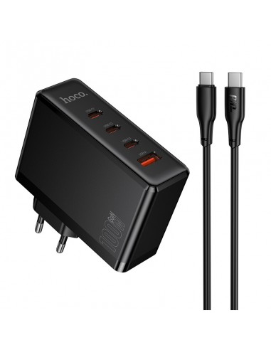 Įkroviklis Hoco N85 100W 3xUSB-C/USB-A + USB-C to USB-C 100W cable 2.0m juodas