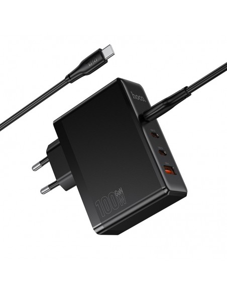 Įkroviklis Hoco N85 100W 3xUSB-C/USB-A + USB-C to USB-C 100W cable 2.0m juodas