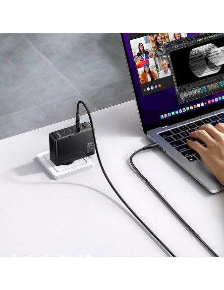 Įkroviklis Hoco N85 100W 3xUSB-C/USB-A + USB-C to USB-C 100W cable 2.0m juodas