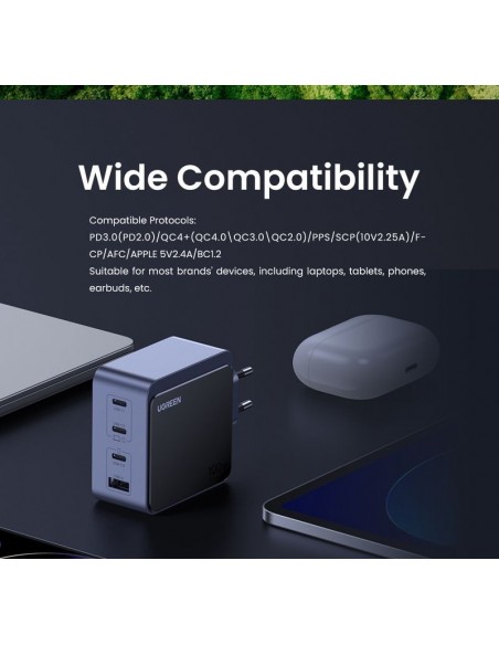 Įkroviklis Ugreen X565 GaN 100W 3xUSB-C/USB-A pilkas (35043)