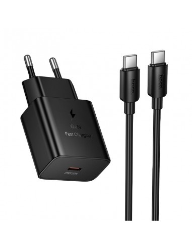 Įkroviklis Hoco N76 25W USB-C + USB-C to USB-C cable 1.0m juodas