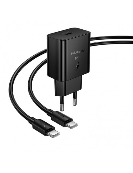 Įkroviklis Hoco N76 25W USB-C + USB-C to USB-C cable 1.0m juodas