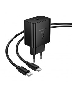Įkroviklis Hoco N77 45W USB-C + USB-C to USB-C cable 1.0m juodas 2